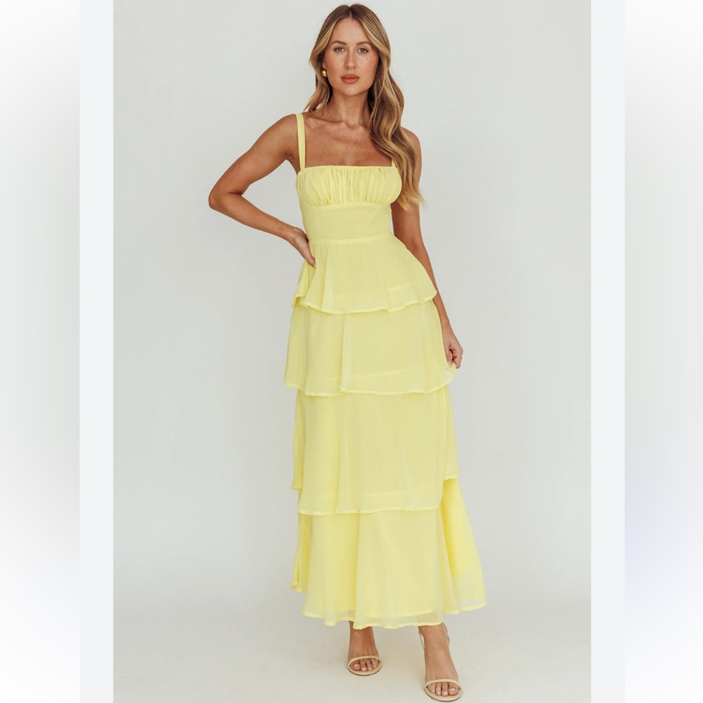 Selfie Leslie Provence Bloom Tiered Maxi Dress in Yellow Medium